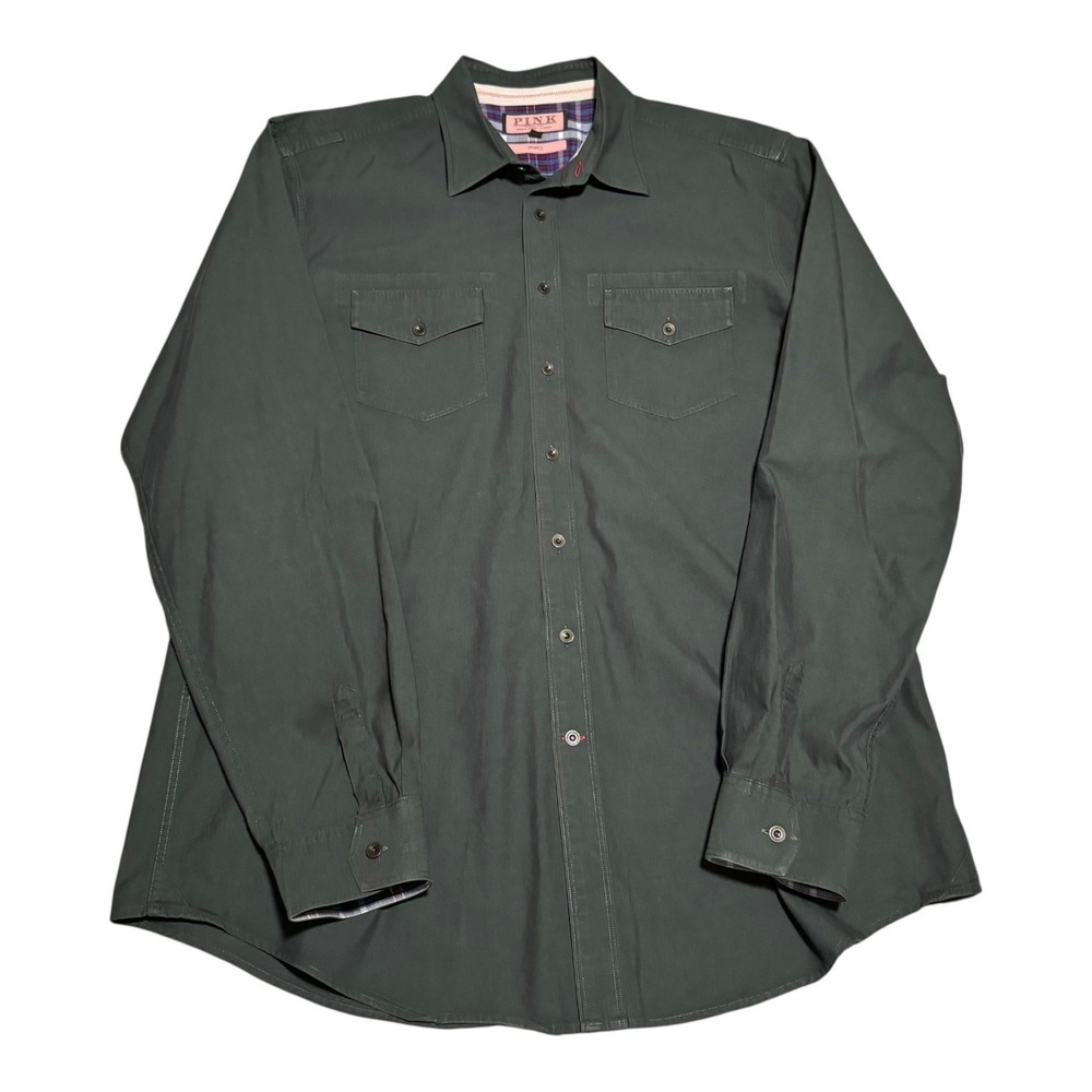 Thomas Pink Casual 100% Cotton Solid Green Button Down Shirt Men's Large